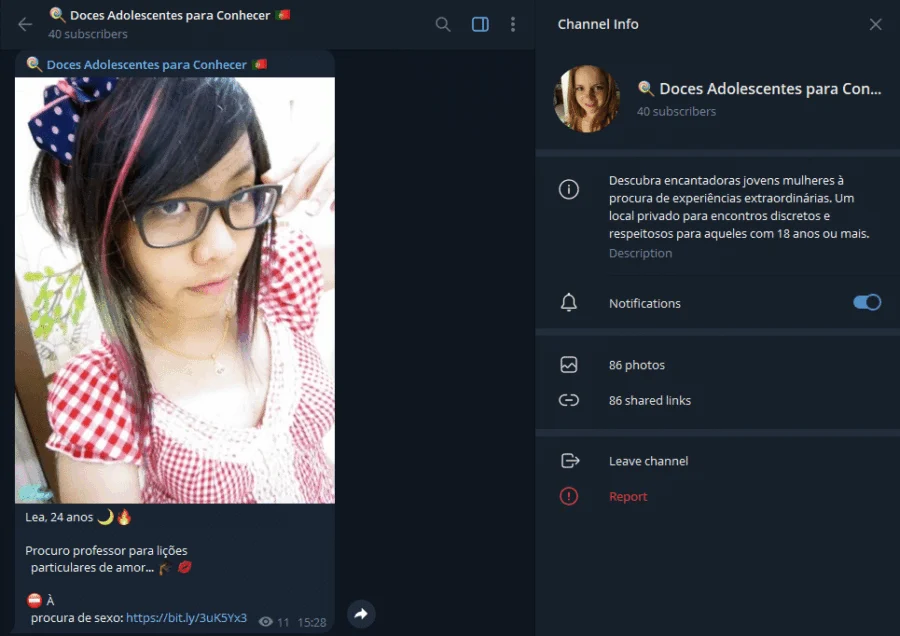 Pré-visualização do grupo do Telegram Doces Teen para Conhecer